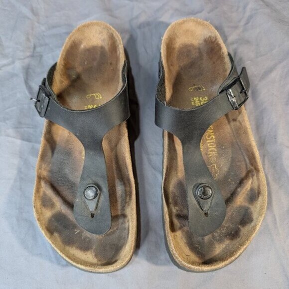 Birkenstock Guzeh Black Leather Footbed Sandals Size 38 - Picture 1 of 4